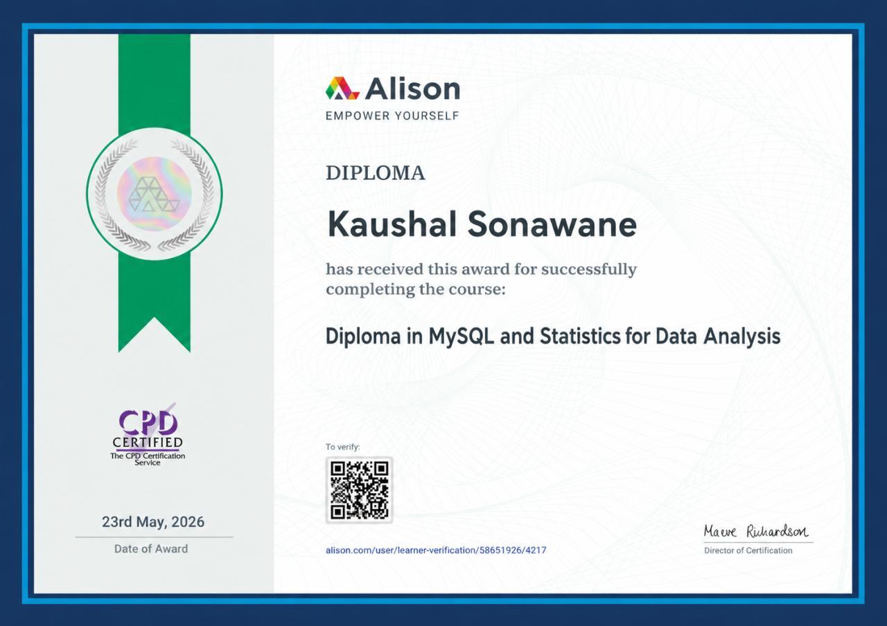 Diploma in MySQL & Statistics for Data Analysis